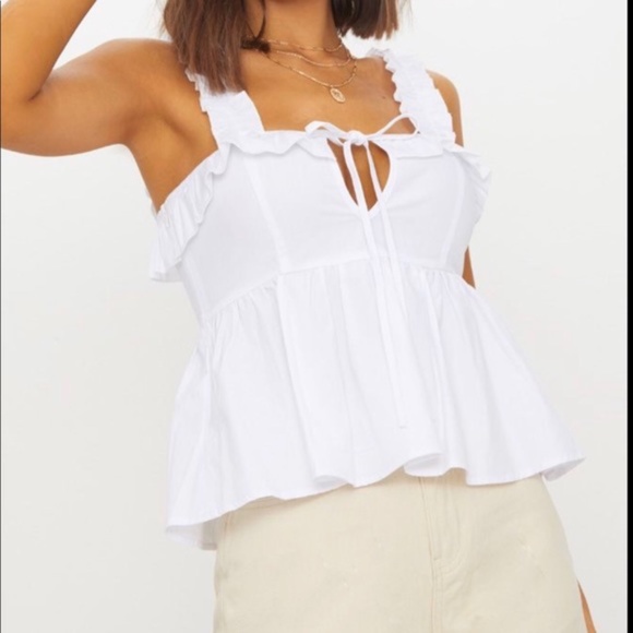 Pretty Little Thing white ruffle top size 2 - Picture 1 of 5